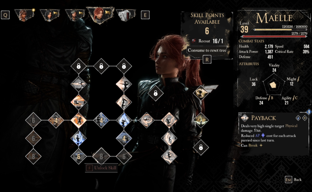 Clair Obscur skills menu